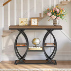 MAYEERTY 4-Tier Industrial Console Table, Rustic Top Geometric Metal Base Narrow Entryway Table