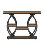 MAYEERTY Tavolo Consolle Industriale a 4 Livelli, Tavolino da Ingresso Stretto con Ripiano Rustico e Base Geometrica in Metallo