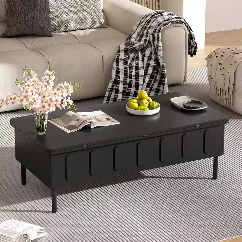 Lift-Top Coffee Table with 2 Drawers, Modern Cocktail Table Sofa Side Table Storage Center Table with Foldable Top, White/Black - ModernLuxe