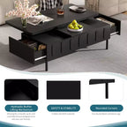 Tavolino da caffè con piano sollevabile e 2 cassetti, tavolino moderno da salotto/divano con piano pieghevole, bianco/nero - ModernLuxe