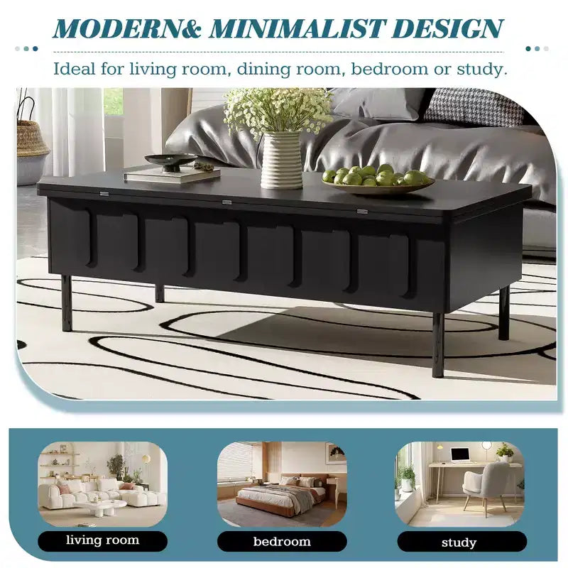 Tavolino da caffè con piano sollevabile e 2 cassetti, tavolino moderno da salotto/divano con piano pieghevole, bianco/nero - ModernLuxe