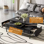 Tavolino da caffè con piano sollevabile e 2 cassetti, tavolino moderno da salotto/divano con piano pieghevole, bianco/nero - ModernLuxe