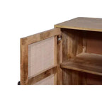 Mobiletto accentato Royal Hampton da 35 pollici, fatto a mano, con 2 ante in rattan a rete, gambe in ferro nero, struttura in legno di mango