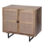 Mobiletto accentato Royal Hampton da 35 pollici, fatto a mano, con 2 ante in rattan a rete, gambe in ferro nero, struttura in legno di mango