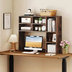 Libreria da scrivania Costway, ripiano portaoggetti da tavolo con 7 scomparti aperti e 3 ripiani regolabili, naturale/beige/grigio/marrone/bianco