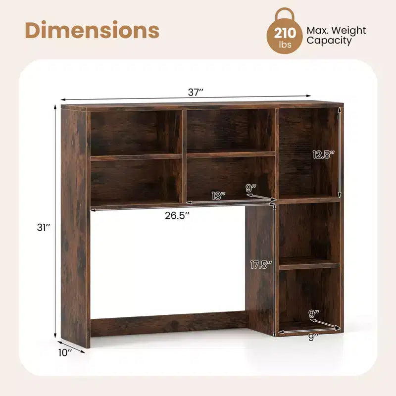 Libreria da scrivania Costway, ripiano portaoggetti da tavolo con 7 scomparti aperti e 3 ripiani regolabili, naturale/beige/grigio/marrone/bianco