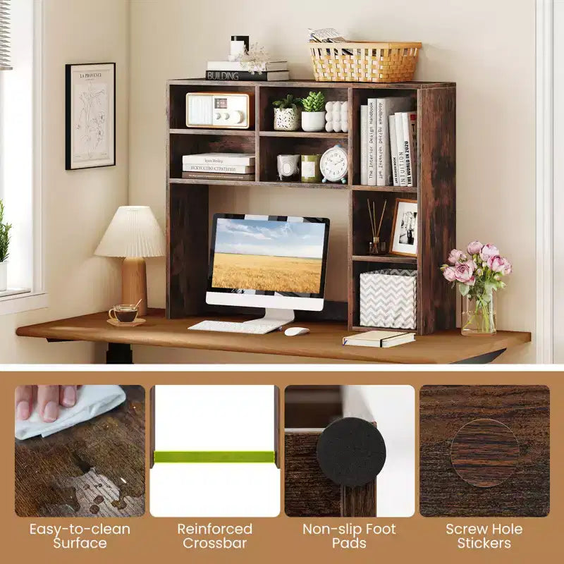 Libreria da scrivania Costway, ripiano portaoggetti da tavolo con 7 scomparti aperti e 3 ripiani regolabili, naturale/beige/grigio/marrone/bianco