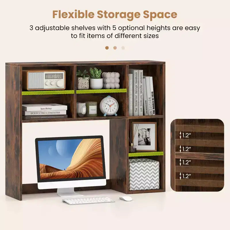 Libreria da scrivania Costway, ripiano portaoggetti da tavolo con 7 scomparti aperti e 3 ripiani regolabili, naturale/beige/grigio/marrone/bianco