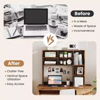 Libreria da scrivania Costway, ripiano portaoggetti da tavolo con 7 scomparti aperti e 3 ripiani regolabili, naturale/beige/grigio/marrone/bianco