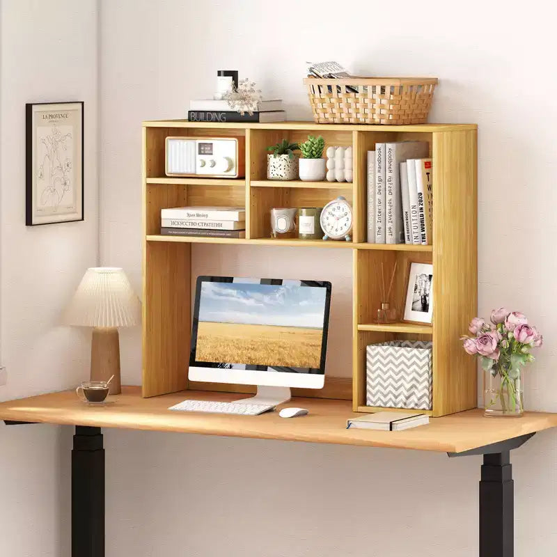 Libreria da scrivania Costway, ripiano portaoggetti da tavolo con 7 scomparti aperti e 3 ripiani regolabili, naturale/beige/grigio/marrone/bianco