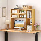 Libreria da scrivania Costway, ripiano portaoggetti da tavolo con 7 scomparti aperti e 3 ripiani regolabili, naturale/beige/grigio/marrone/bianco