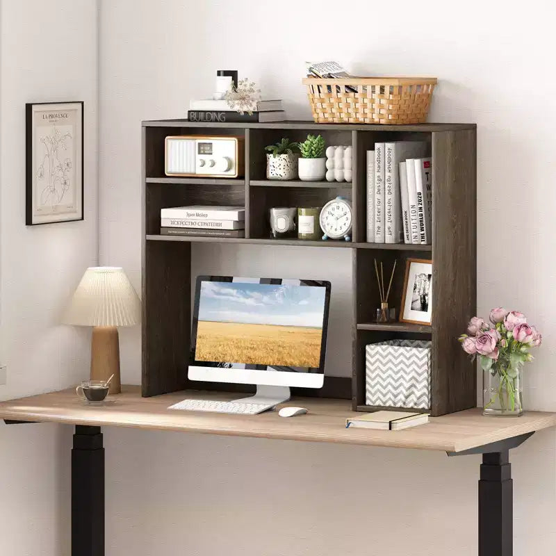 Libreria da scrivania Costway, ripiano portaoggetti da tavolo con 7 scomparti aperti e 3 ripiani regolabili, naturale/beige/grigio/marrone/bianco