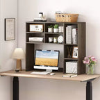 Libreria da scrivania Costway, ripiano portaoggetti da tavolo con 7 scomparti aperti e 3 ripiani regolabili, naturale/beige/grigio/marrone/bianco
