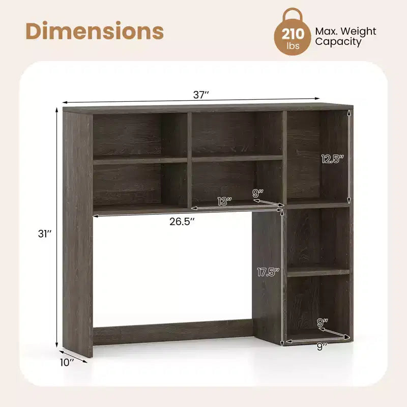 Libreria da scrivania Costway, ripiano portaoggetti da tavolo con 7 scomparti aperti e 3 ripiani regolabili, naturale/beige/grigio/marrone/bianco
