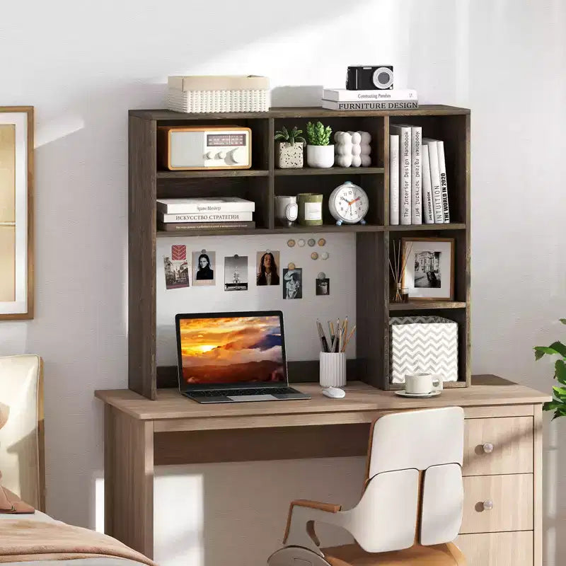 Libreria da scrivania Costway, ripiano portaoggetti da tavolo con 7 scomparti aperti e 3 ripiani regolabili, naturale/beige/grigio/marrone/bianco