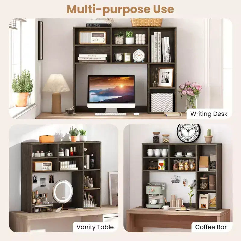 Libreria da scrivania Costway, ripiano portaoggetti da tavolo con 7 scomparti aperti e 3 ripiani regolabili, naturale/beige/grigio/marrone/bianco