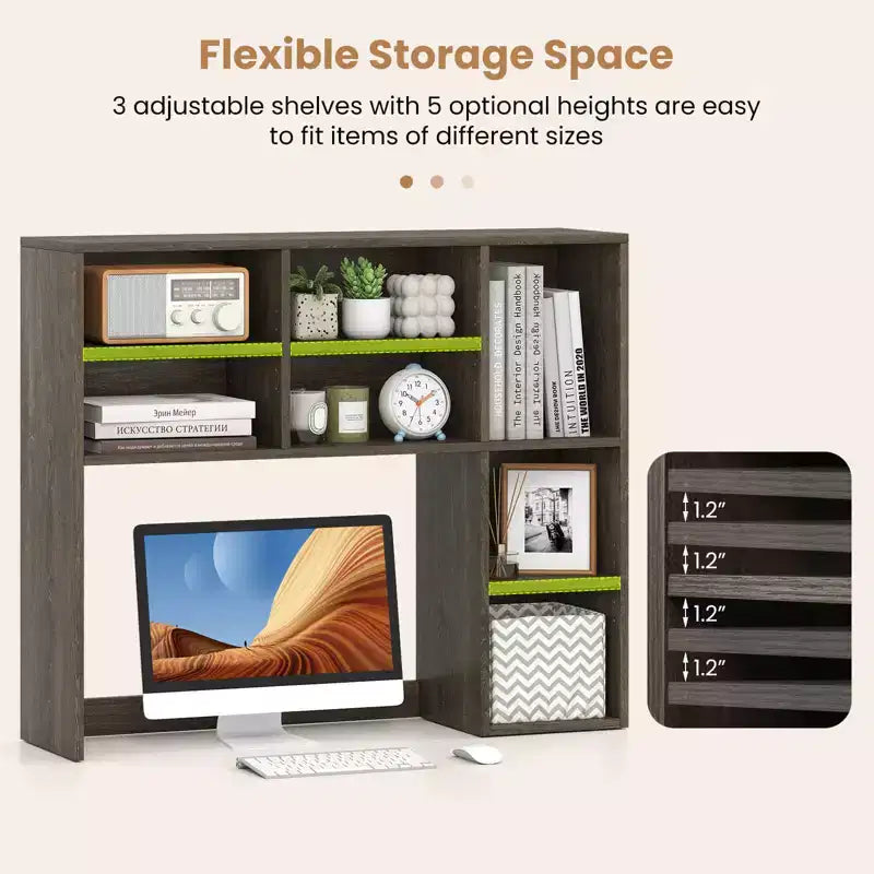 Libreria da scrivania Costway, ripiano portaoggetti da tavolo con 7 scomparti aperti e 3 ripiani regolabili, naturale/beige/grigio/marrone/bianco