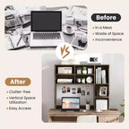 Libreria da scrivania Costway, ripiano portaoggetti da tavolo con 7 scomparti aperti e 3 ripiani regolabili, naturale/beige/grigio/marrone/bianco