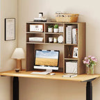 Libreria da scrivania Costway, ripiano portaoggetti da tavolo con 7 scomparti aperti e 3 ripiani regolabili, naturale/beige/grigio/marrone/bianco