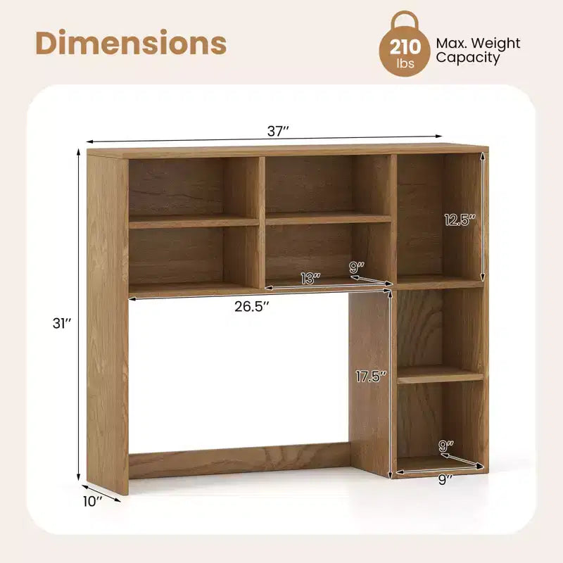 Libreria da scrivania Costway, ripiano portaoggetti da tavolo con 7 scomparti aperti e 3 ripiani regolabili, naturale/beige/grigio/marrone/bianco
