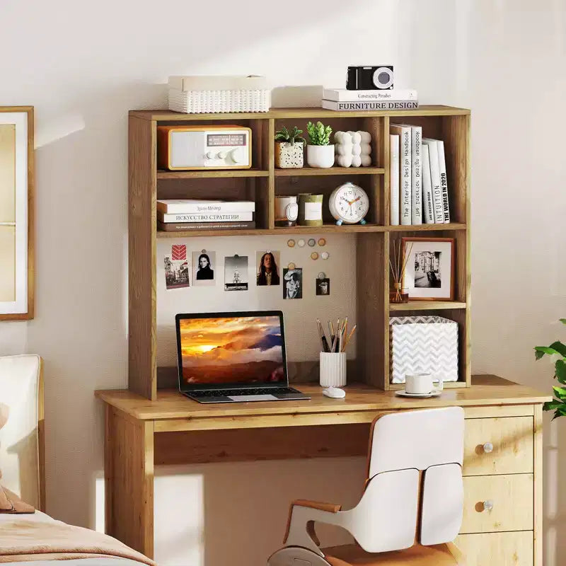 Libreria da scrivania Costway, ripiano portaoggetti da tavolo con 7 scomparti aperti e 3 ripiani regolabili, naturale/beige/grigio/marrone/bianco