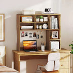 Libreria da scrivania Costway, ripiano portaoggetti da tavolo con 7 scomparti aperti e 3 ripiani regolabili, naturale/beige/grigio/marrone/bianco