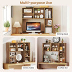 Libreria da scrivania Costway, ripiano portaoggetti da tavolo con 7 scomparti aperti e 3 ripiani regolabili, naturale/beige/grigio/marrone/bianco