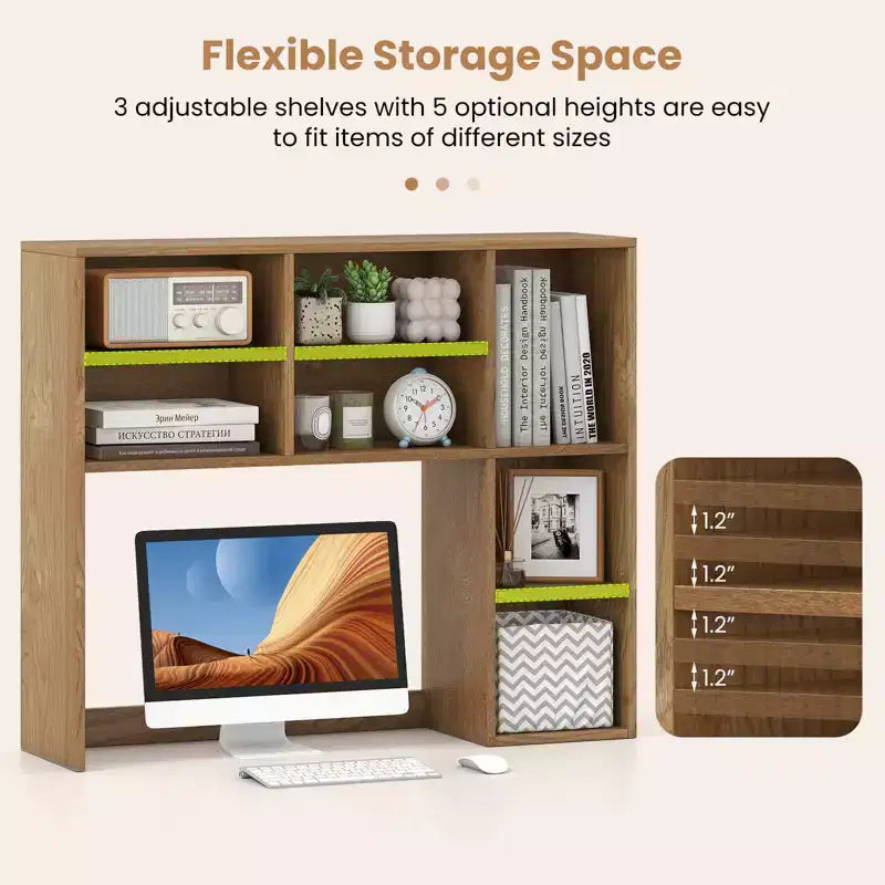 Libreria da scrivania Costway, ripiano portaoggetti da tavolo con 7 scomparti aperti e 3 ripiani regolabili, naturale/beige/grigio/marrone/bianco