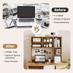 Libreria da scrivania Costway, ripiano portaoggetti da tavolo con 7 scomparti aperti e 3 ripiani regolabili, naturale/beige/grigio/marrone/bianco