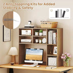 Libreria da scrivania Costway, ripiano portaoggetti da tavolo con 7 scomparti aperti e 3 ripiani regolabili, naturale/beige/grigio/marrone/bianco