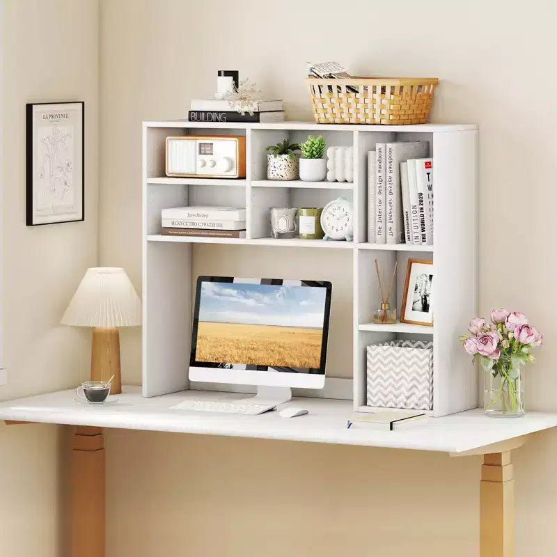 Libreria da scrivania Costway, ripiano portaoggetti da tavolo con 7 scomparti aperti e 3 ripiani regolabili, naturale/beige/grigio/marrone/bianco