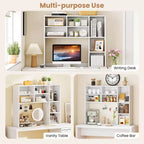 Libreria da scrivania Costway, ripiano portaoggetti da tavolo con 7 scomparti aperti e 3 ripiani regolabili, naturale/beige/grigio/marrone/bianco