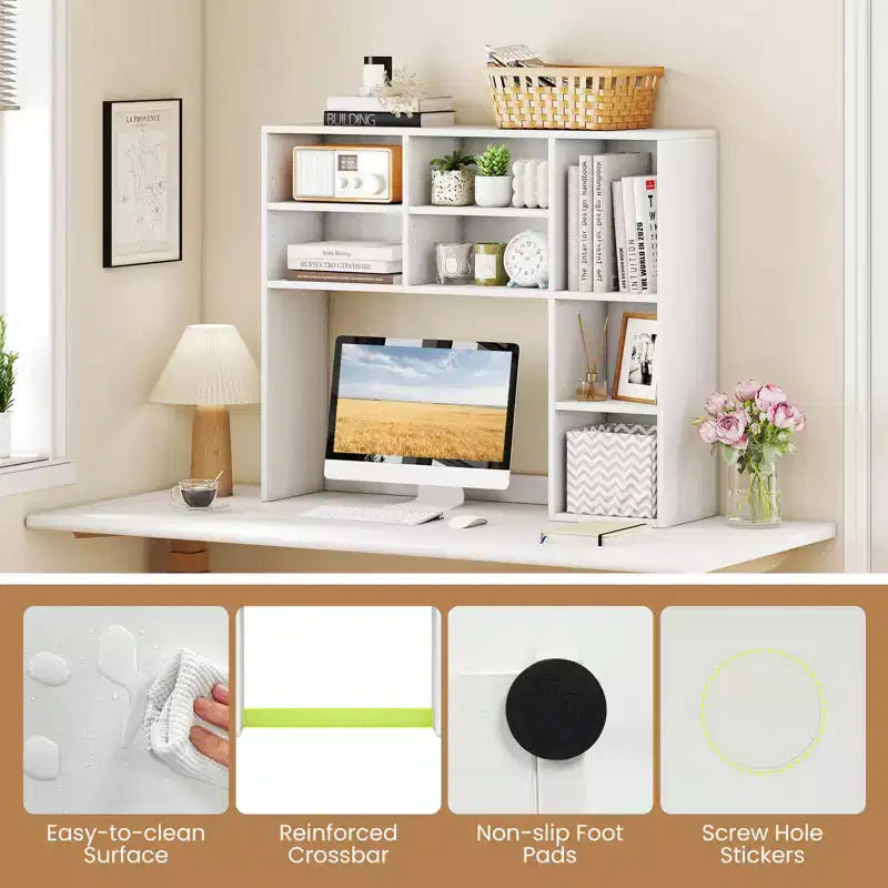Libreria da scrivania Costway, ripiano portaoggetti da tavolo con 7 scomparti aperti e 3 ripiani regolabili, naturale/beige/grigio/marrone/bianco