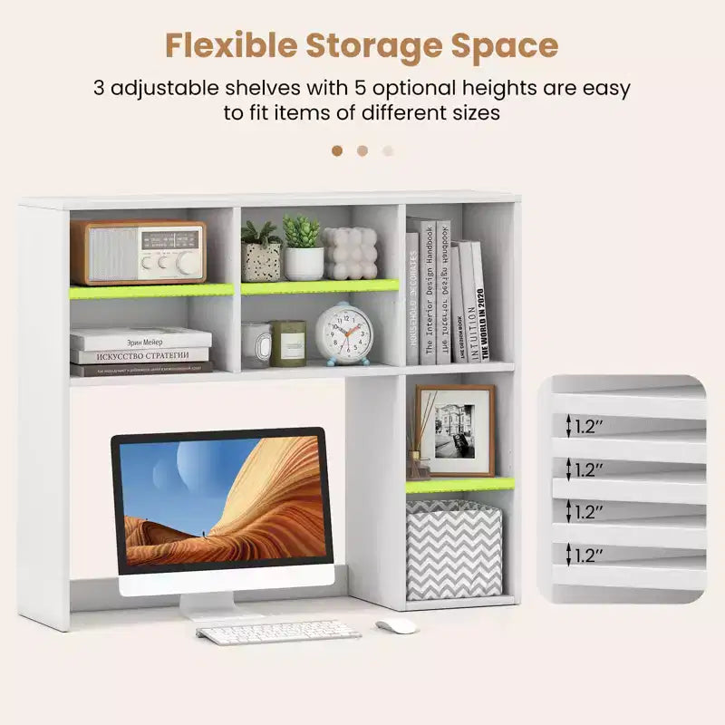 Libreria da scrivania Costway, ripiano portaoggetti da tavolo con 7 scomparti aperti e 3 ripiani regolabili, naturale/beige/grigio/marrone/bianco