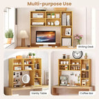 Libreria da scrivania Costway, ripiano portaoggetti da tavolo con 7 scomparti aperti e 3 ripiani regolabili, naturale/beige/grigio/marrone/bianco
