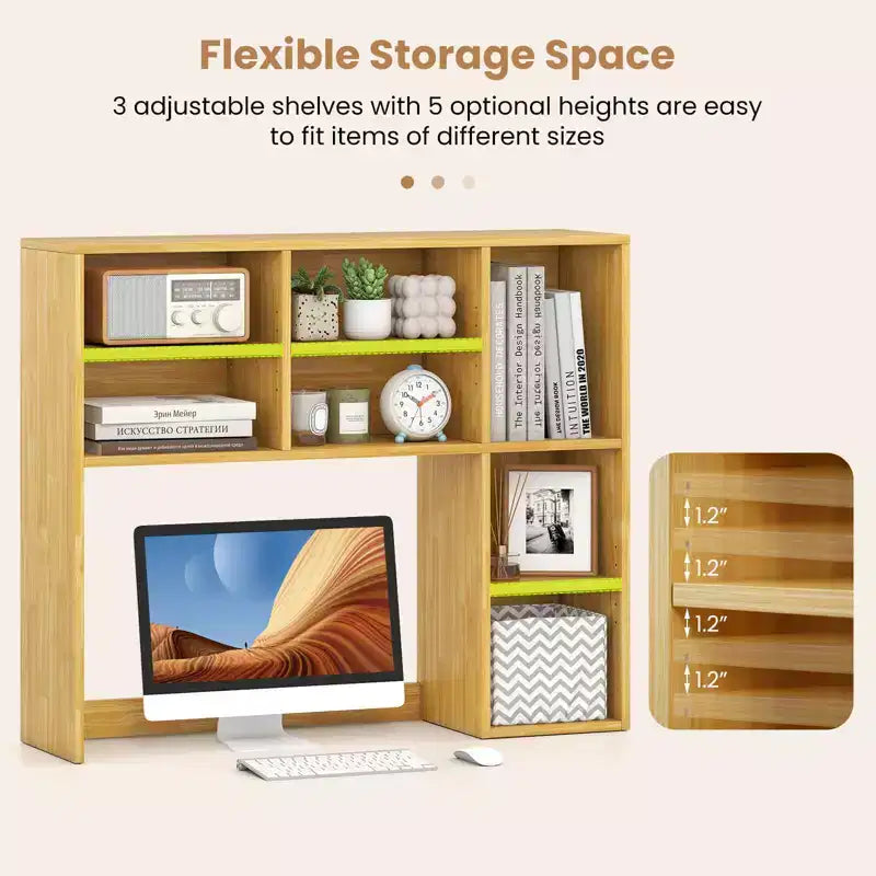 Libreria da scrivania Costway, ripiano portaoggetti da tavolo con 7 scomparti aperti e 3 ripiani regolabili, naturale/beige/grigio/marrone/bianco