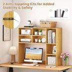 Libreria da scrivania Costway, ripiano portaoggetti da tavolo con 7 scomparti aperti e 3 ripiani regolabili, naturale/beige/grigio/marrone/bianco