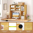 Libreria da scrivania Costway, ripiano portaoggetti da tavolo con 7 scomparti aperti e 3 ripiani regolabili, naturale/beige/grigio/marrone/bianco