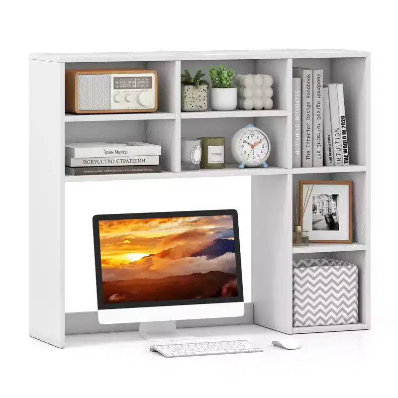 Libreria da scrivania Costway, ripiano portaoggetti da tavolo con 7 scomparti aperti e 3 ripiani regolabili, naturale/beige/grigio/marrone/bianco