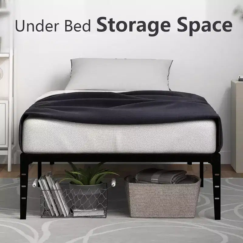 Base per letto a piattaforma in metallo, struttura per materasso silenziosa con spazio di archiviazione, doghe in acciaio resistente antiscivolo, facile da montare