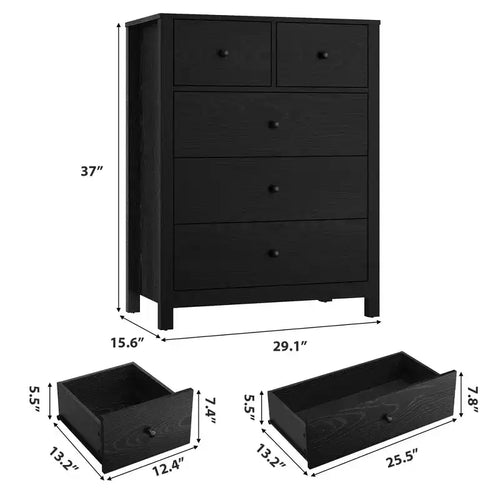 Cassettiera a 5 cassetti per camera da letto, cassettiera alta con cassetti profondi e pomelli in metallo