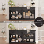 Dyonery 65 Mobile Buffet Grande, Credenza da Cucina Stile Rustico con 3 Cassetti e 4 Ante, Armadietto Bar per Caffè e Vino con Contenitore, Noce