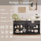 Dyonery 65 Mobile Buffet Grande, Credenza da Cucina Stile Rustico con 3 Cassetti e 4 Ante, Armadietto Bar per Caffè e Vino con Contenitore, Noce
