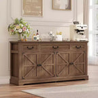Dyonery 65 Mobile Buffet Grande, Credenza da Cucina Stile Rustico con 3 Cassetti e 4 Ante, Armadietto Bar per Caffè e Vino con Contenitore, Noce
