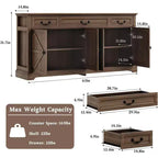 Dyonery 65 Mobile Buffet Grande, Credenza da Cucina Stile Rustico con 3 Cassetti e 4 Ante, Armadietto Bar per Caffè e Vino con Contenitore, Noce