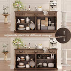 Dyonery 65 Mobile Buffet Grande, Credenza da Cucina Stile Rustico con 3 Cassetti e 4 Ante, Armadietto Bar per Caffè e Vino con Contenitore, Noce
