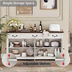 Dyonery 65 Mobile Buffet Grande, Credenza da Cucina Stile Rustico con 3 Cassetti e 4 Ante, Armadietto Bar per Caffè e Vino con Contenitore, Noce