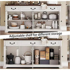 Dyonery 65 Mobile Buffet Grande, Credenza da Cucina Stile Rustico con 3 Cassetti e 4 Ante, Armadietto Bar per Caffè e Vino con Contenitore, Noce
