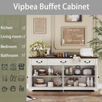 Dyonery 65 Mobile Buffet Grande, Credenza da Cucina Stile Rustico con 3 Cassetti e 4 Ante, Armadietto Bar per Caffè e Vino con Contenitore, Noce