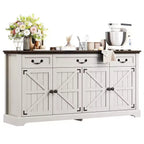 Dyonery 65 Mobile Buffet Grande, Credenza da Cucina Stile Rustico con 3 Cassetti e 4 Ante, Armadietto Bar per Caffè e Vino con Contenitore, Noce